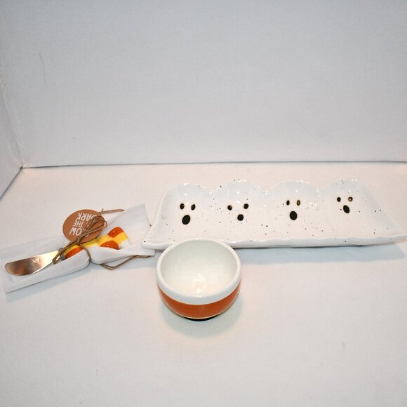 Mud Pie Halloween Collection Glow Ghost Tidbit Tray Set #42080046 NWT - Picture 1 of 5